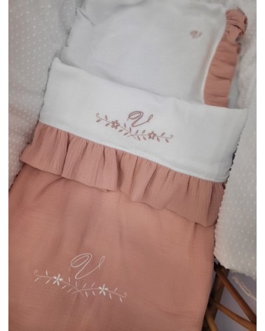 Coordinato nascita in mussola, Lenzuolino con federa cuscino, coprimaterassino e copertina - MUSSOLA MALVA