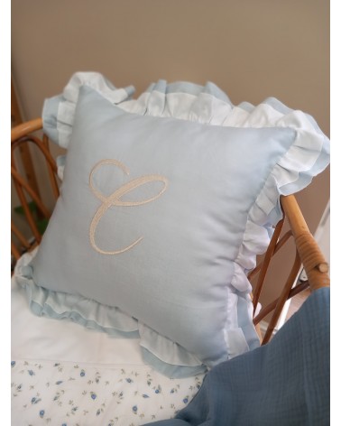 Cuscino in lino con doppia rouche