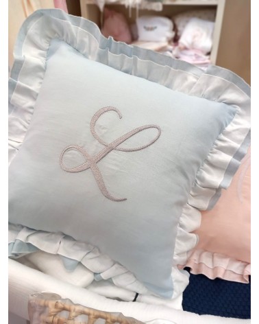 Cuscino in lino con doppia rouche