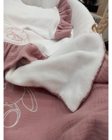 Coordinato nascita in mussola, Lenzuolino con federa cuscino, coprimaterassino e copertina