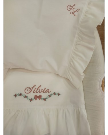 Lenzuolino personalizzato con rouche valentine love rosa antico roseline