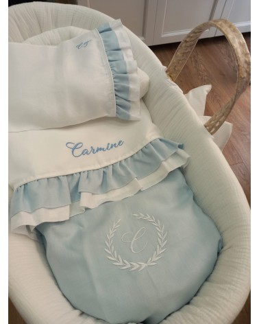 Coordinato per carrozzina in lino, con quadrato e bavaglino