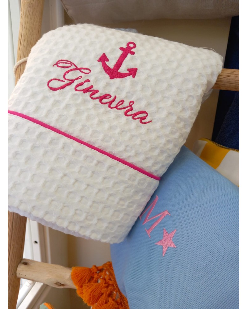 Telo mare in cotone apone bianco personalizzato