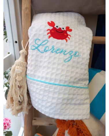 Telo mare in cotone apone bianco personalizzato