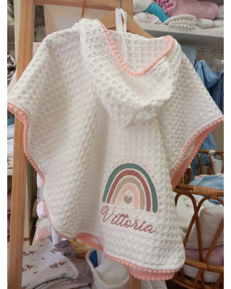 Accappatoio poncho in apone e pon pon